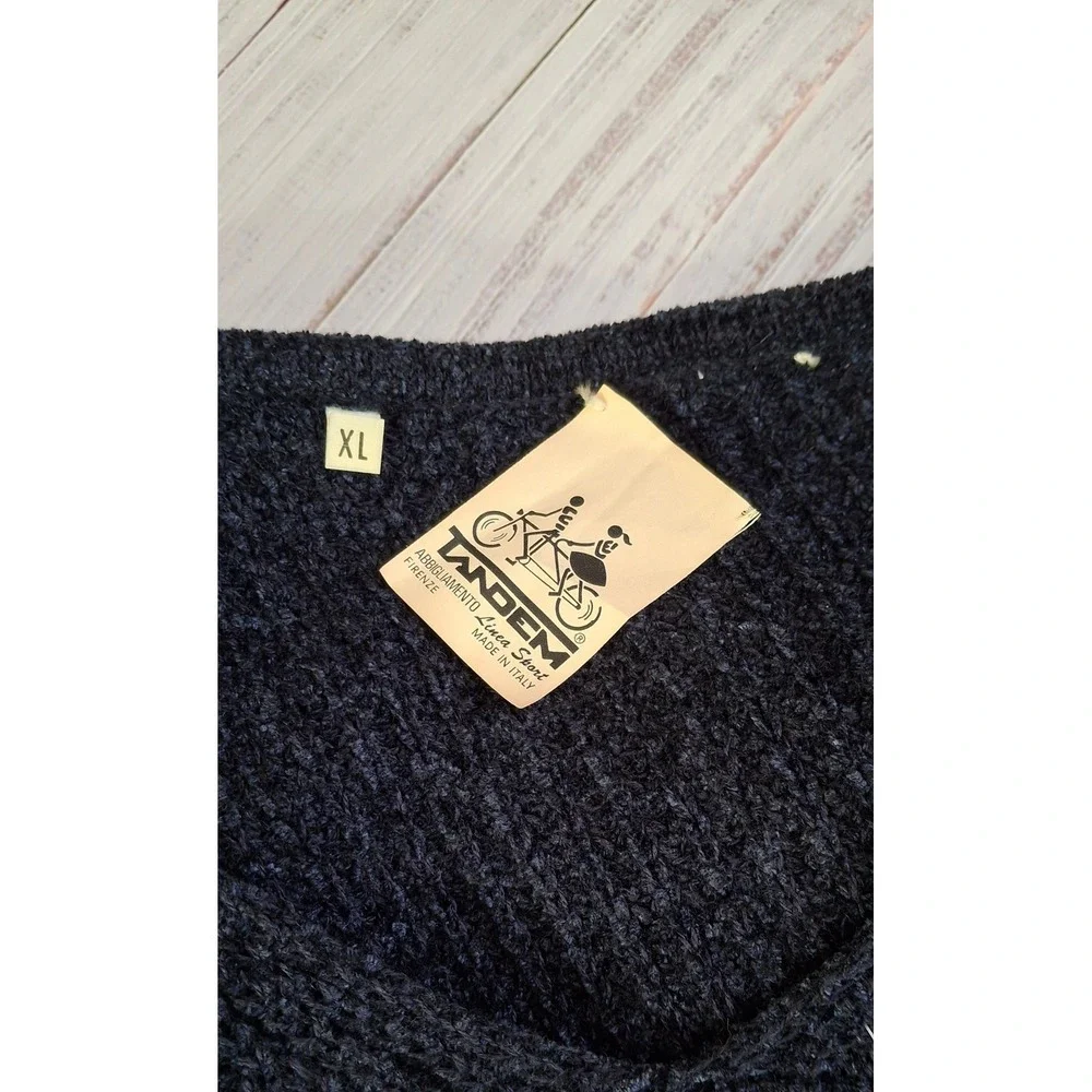 Tandem Firenze Navy Wool Blend V-Neck Knit Sweater Made in Italy XL NWT*READ